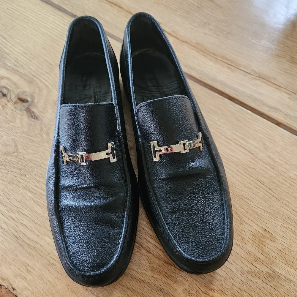 A Testoni Mens Black Loafers Box Pebble Leather Silver Horse‎ Bit Shoes Sz 8